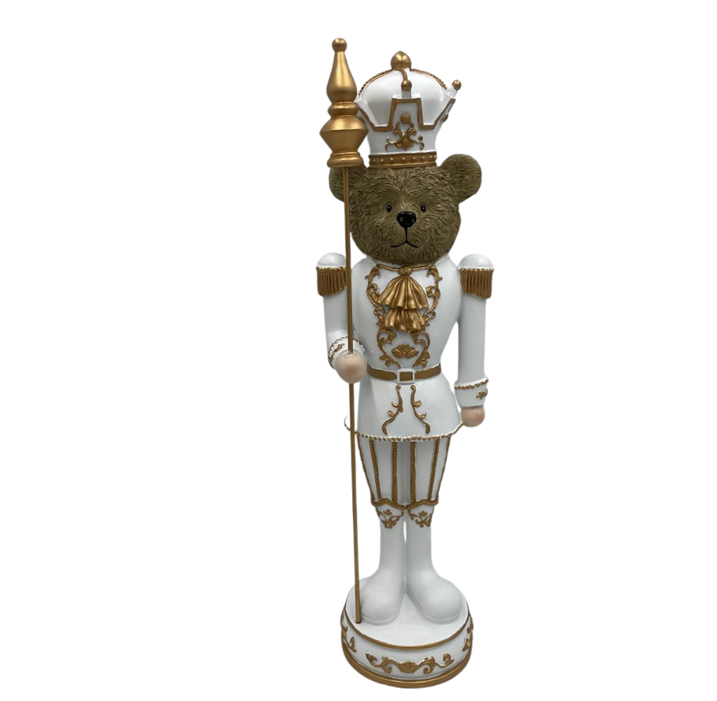 Decoratie beeld notenkraker beer wit goud - 14x12x47 - Colmore