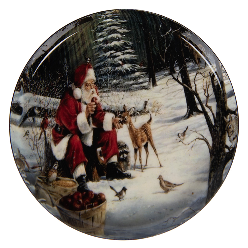 Clayre & Eef | Onderzetter voor Glazen Grijs Rood &oslash; 11x1 cm | 66420