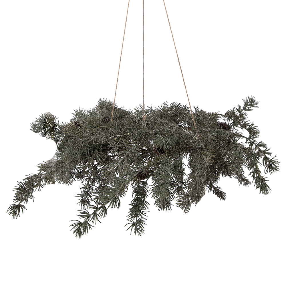 Clayre & Eef | Kerstdecoratie Krans met LED Groen Bruin &oslash; 60x8 cm / 3xAA | 50839