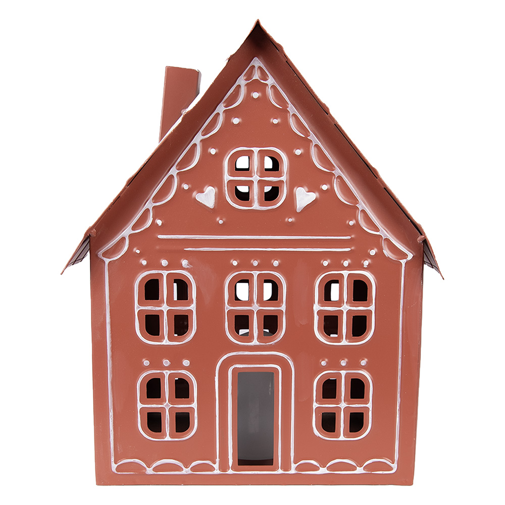 Clayre & Eef | Decoratie Huis met LED Bruin Wit 27x19x32 cm / 3x AAA | 6Y5977