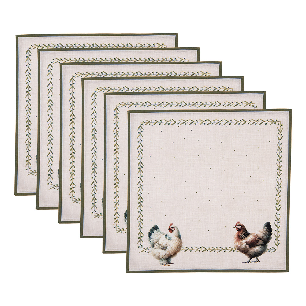 Clayre & Eef | Servetten Katoen Set van 6 Beige Bruin 40x40 cm | BYC43