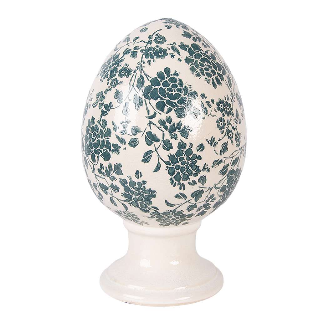 Clayre & Eef | Decoratie Ei op voet Beige Groen &oslash; 15x24 cm | 6CE2405L