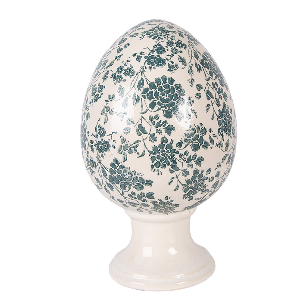 Clayre & Eef | Decoratie Ei op voet Beige Groen &oslash; 17x28 cm | 6CE2405XL