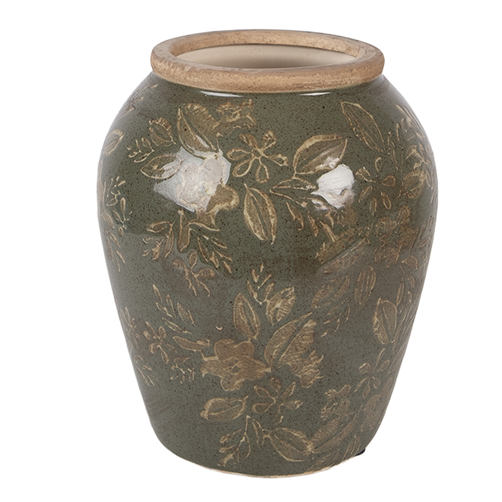Clayre & Eef | Vaas Groen Bruin &oslash; 15x18 cm | 6CE2411M