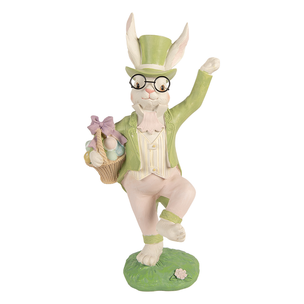 Clayre & Eef | Decoratie Konijn Wit Groen 19x15x36 cm | 6PR5954