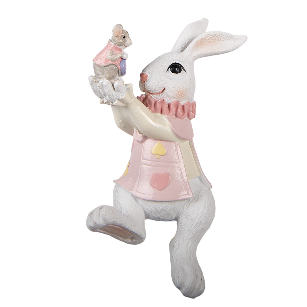 Clayre & Eef | Decoratie zittend Konijn Wit Roze 9x9x14 cm | 6PR5975