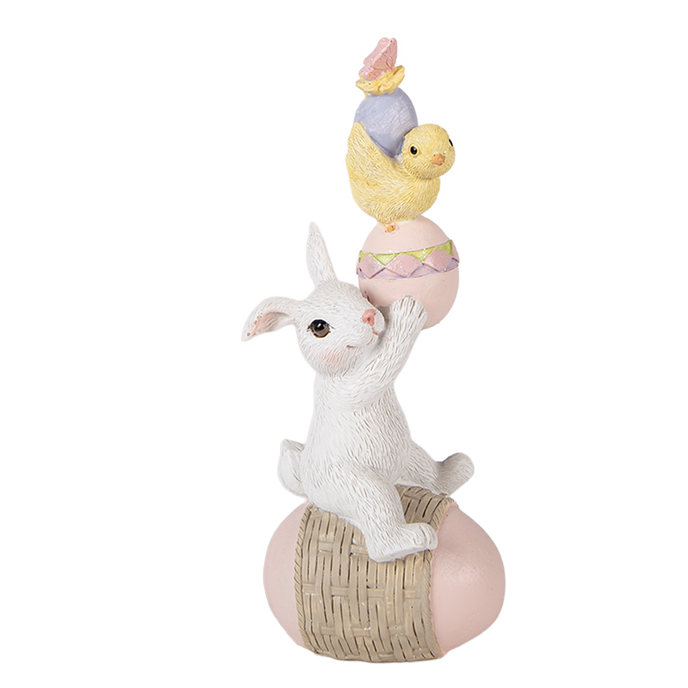Clayre & Eef | Decoratie Konijn op ei Wit Roze 8x6x19 cm | 6PR5978