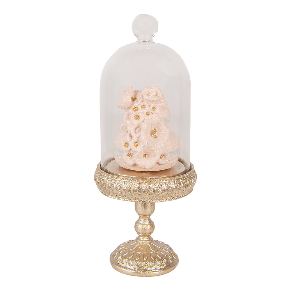 Clayre & Eef | Glazen Stolp met decoratie Goudkleurig Roze &oslash; 7x17 cm | 6PR6011