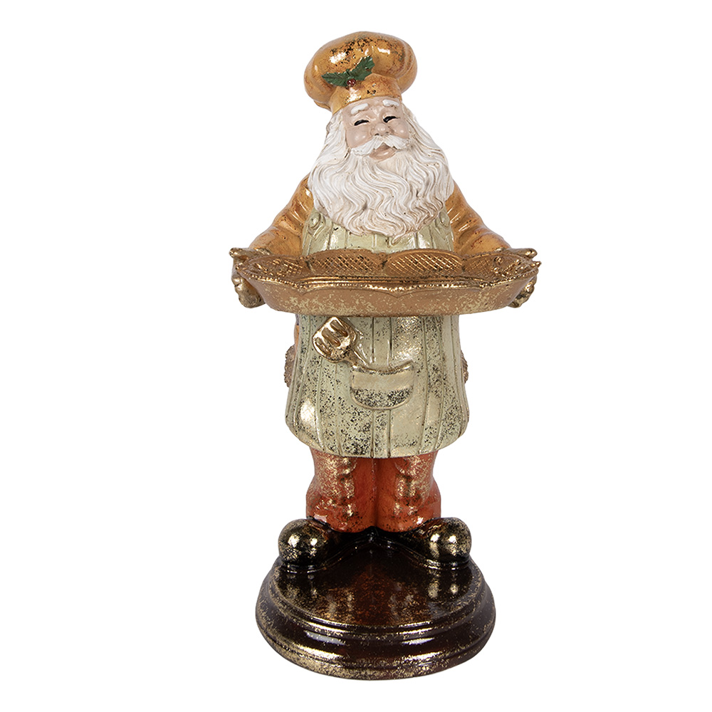 Clayre & Eef | Kerstdecoratie Kerstman met schaal Geel Goudkleurig 15x18x31 cm | 6PR6049