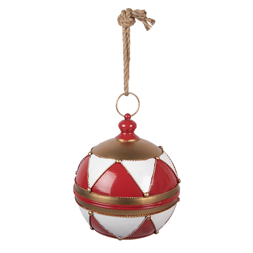 Clayre & Eef | Decoratie Kerstbal Rood Wit &oslash; 31x36 cm | 6Y5986
