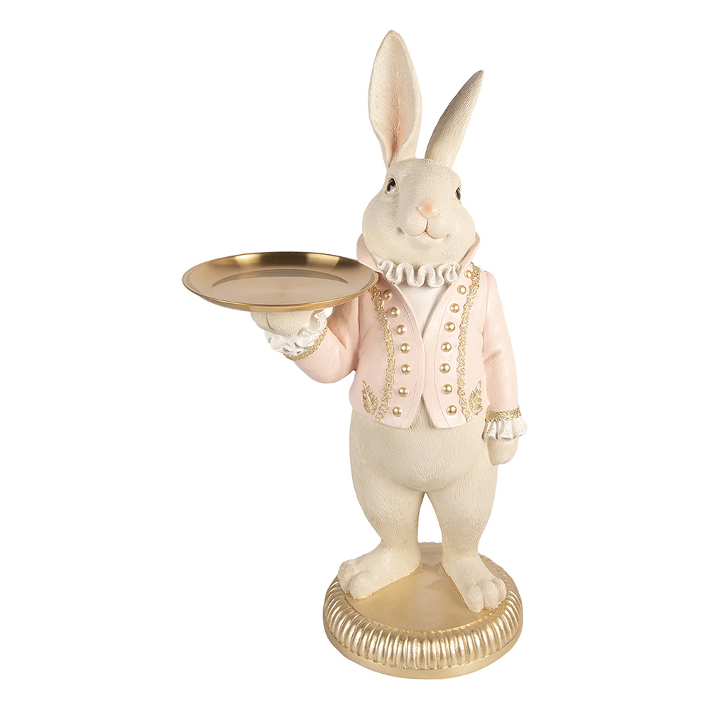 Clayre & Eef | Decoratie konijn met schaal Beige Roze 39x24x70 cm | 5PR0196