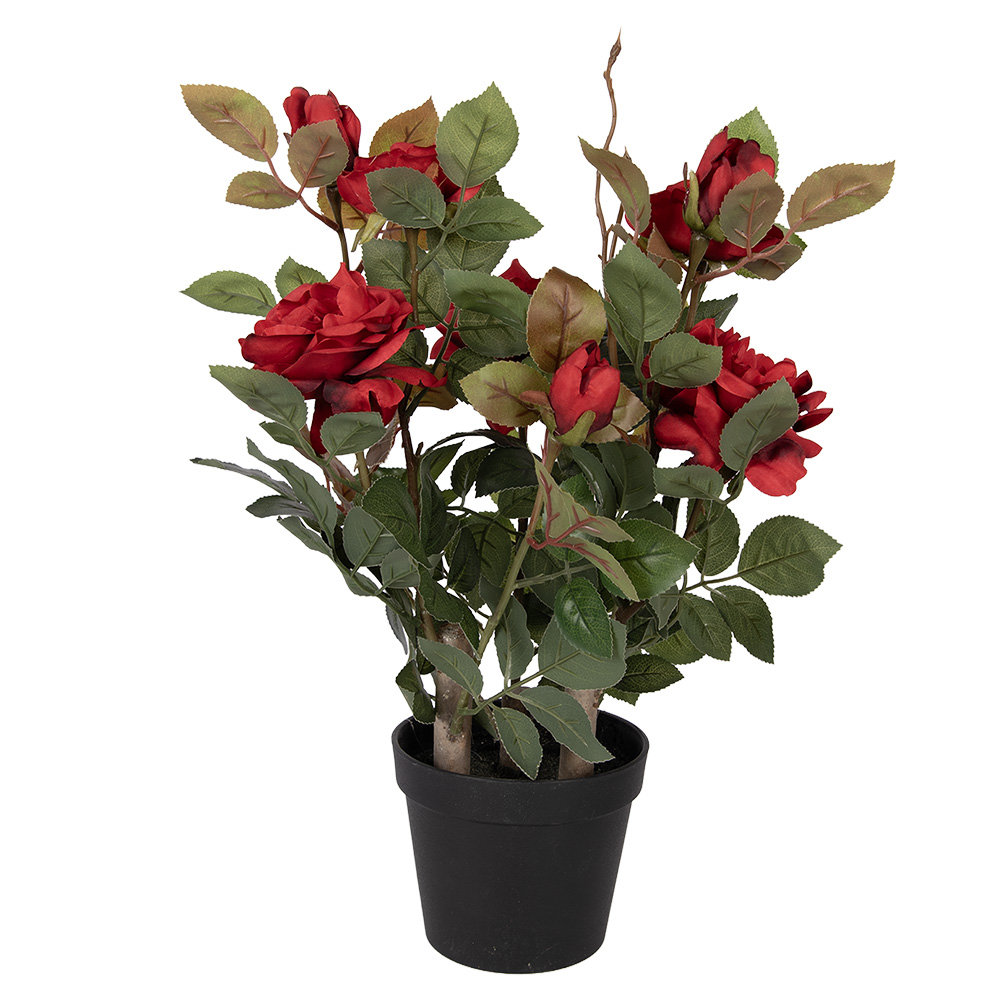 Clayre & Eef | Kunstplant Rozen Rood Groen 20x20x55 cm | 6PL0413R