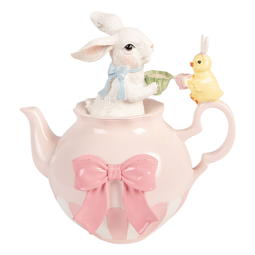 Clayre & Eef | Decoratie Konijn Wit Roze 20x14x20 cm | 6PR5938