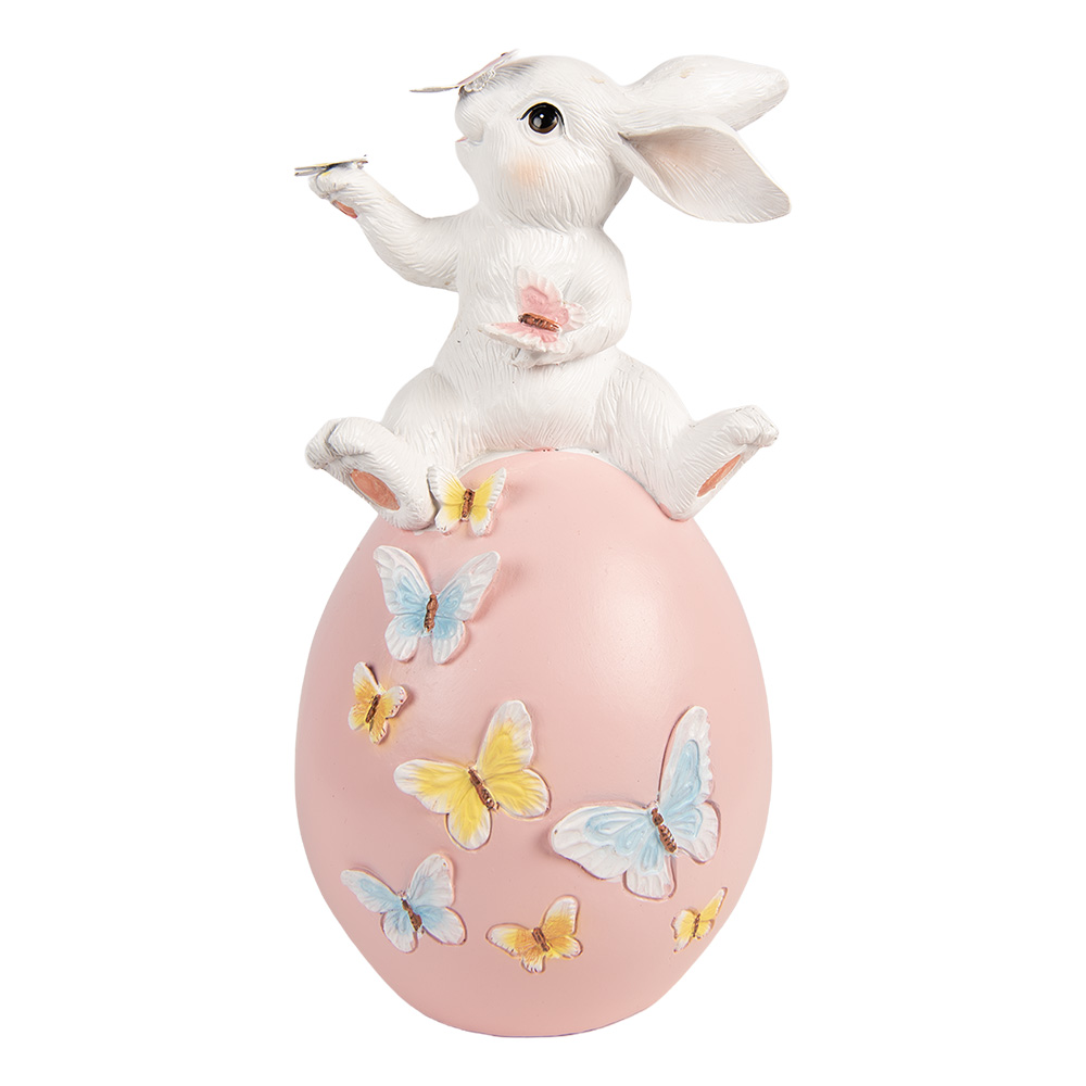 Clayre & Eef | Decoratie Konijn op ei Wit Roze 16x15x29 cm | 6PR5944