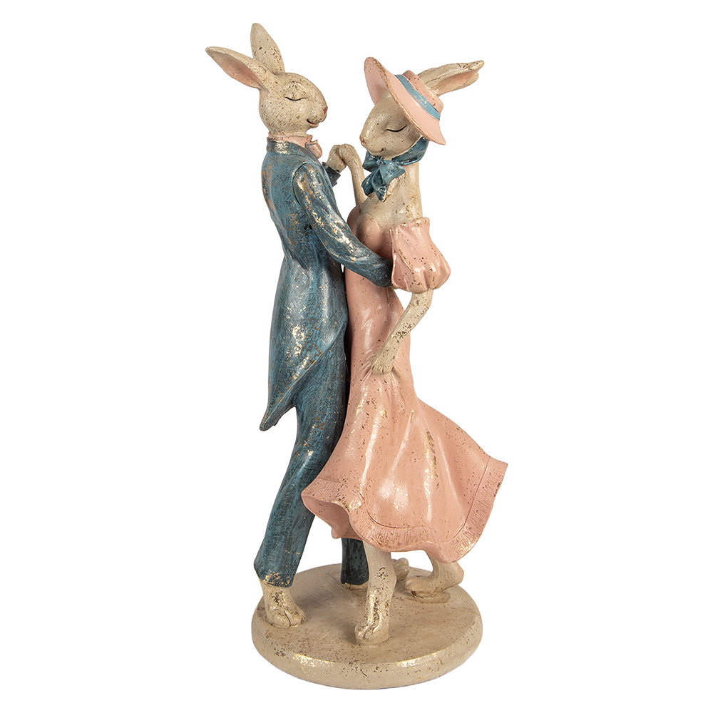Clayre & Eef | Decoratie dansende konijnen Beige Roze Blauw 20x18x47 cm | 6PR5967