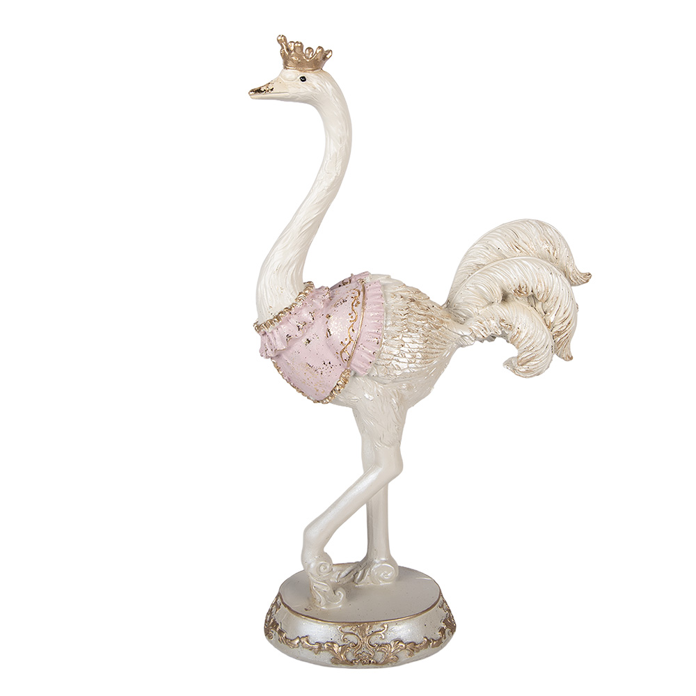 Clayre & Eef | Decoratie Struisvogel Wit Roze 23x11x41 cm | 6PR5993
