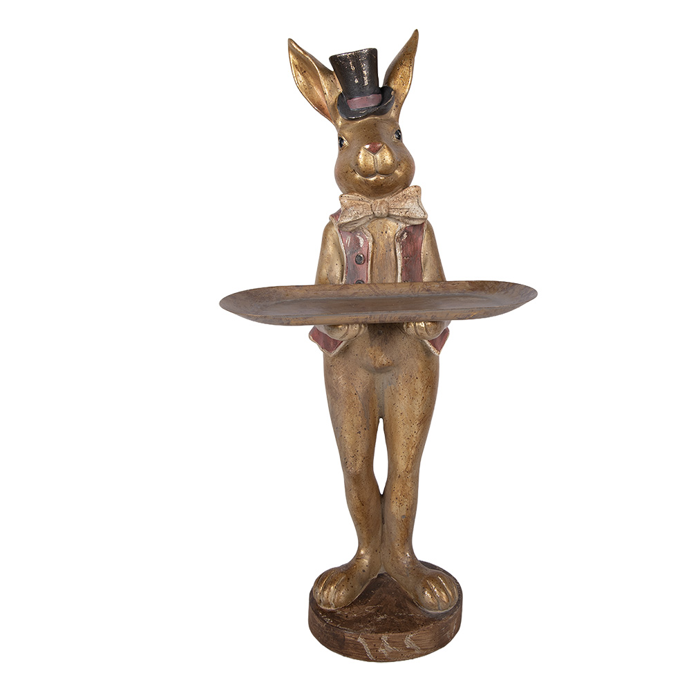 Clayre & Eef | Decoratie Konijn met schaal Bruin Rood 19x15x52 cm | 6PR6001
