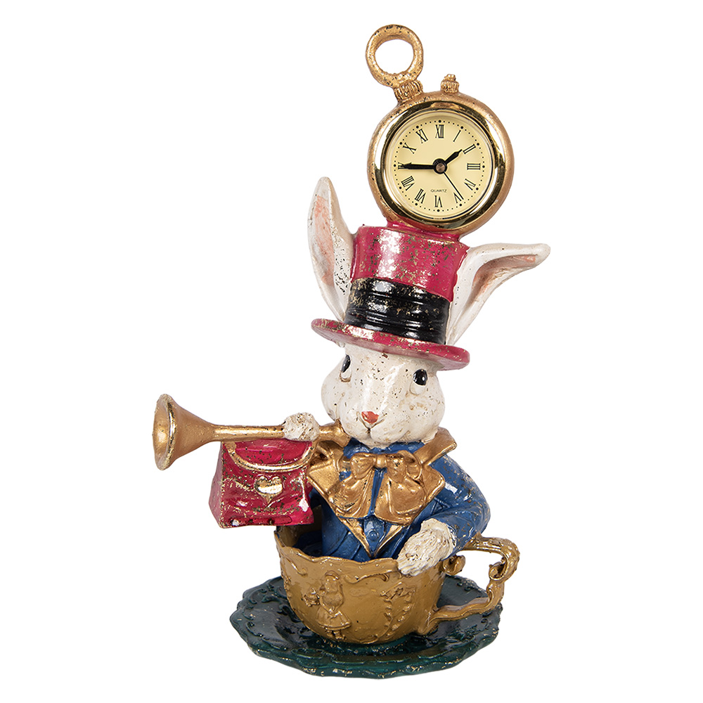 Clayre & Eef | Decoratie Konijn met klokje Beige Goudkleurig 15x11x23 cm | 6PR6031