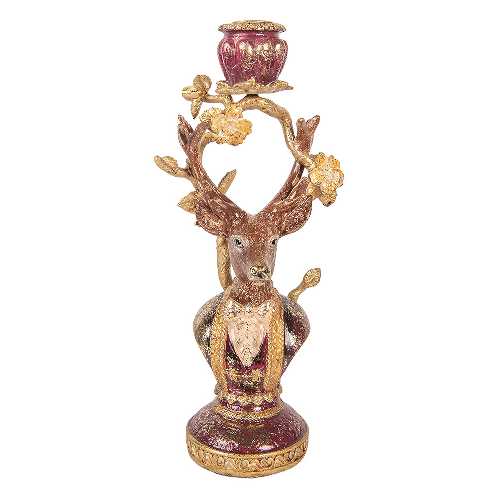 Clayre & Eef | Kandelaar Hert Paars Goudkleurig 14x11x31 cm | 6PR6041