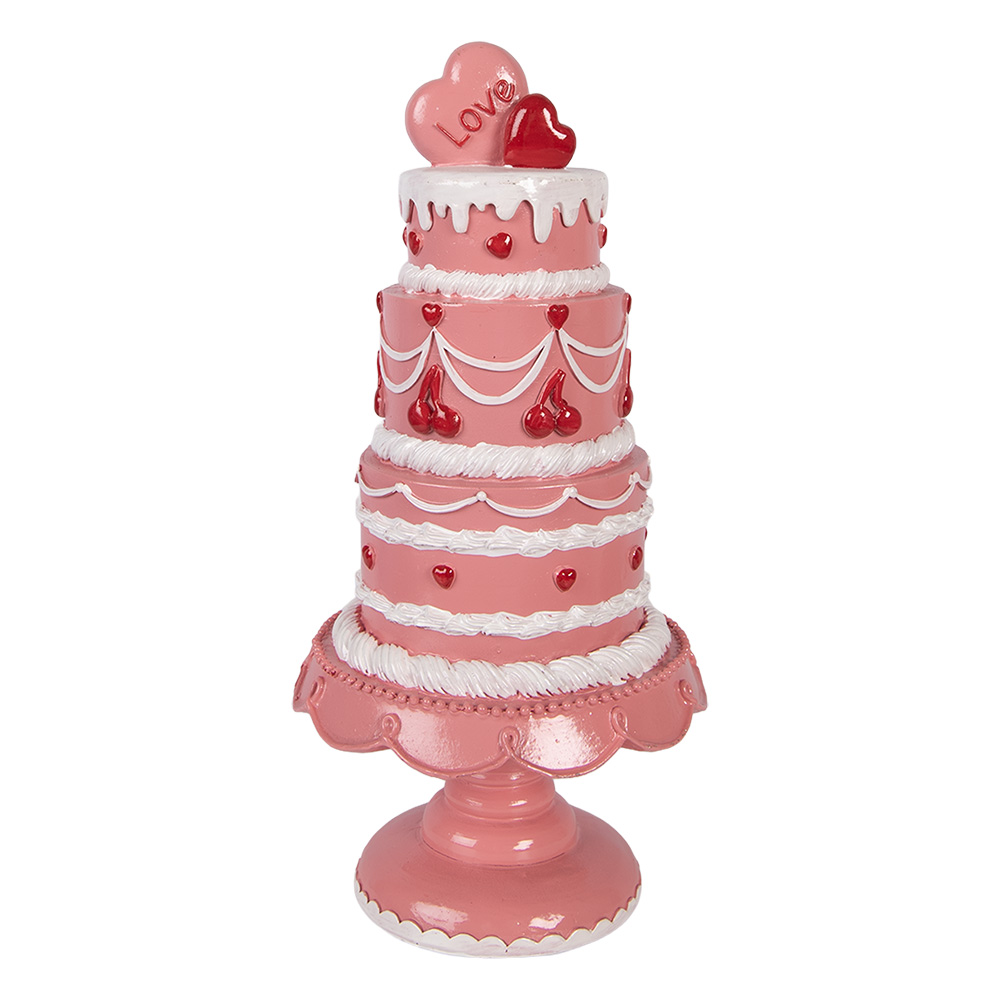 Clayre & Eef | Decoratie taart Roze Wit &oslash; 16x33 cm | 6PR6061