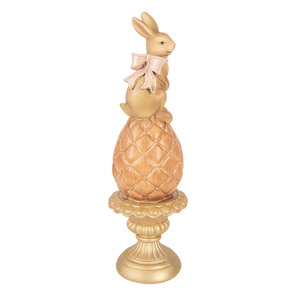 Clayre & Eef | Decoratie Konijn op ei Bruin Goudkleurig &oslash; 8x27 cm | 6PR6064