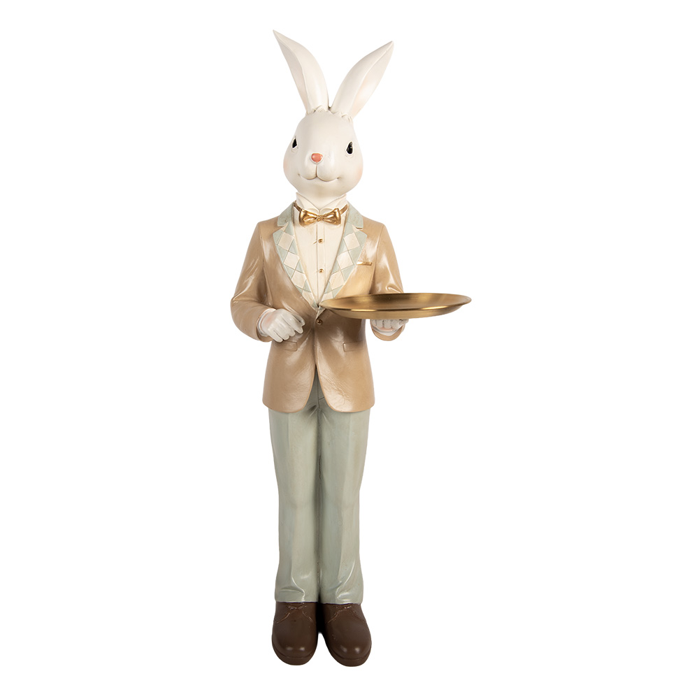 Clayre & Eef | Decoratie Konijn met schaal Wit Bruin 20x20x56 cm | 6PR6114