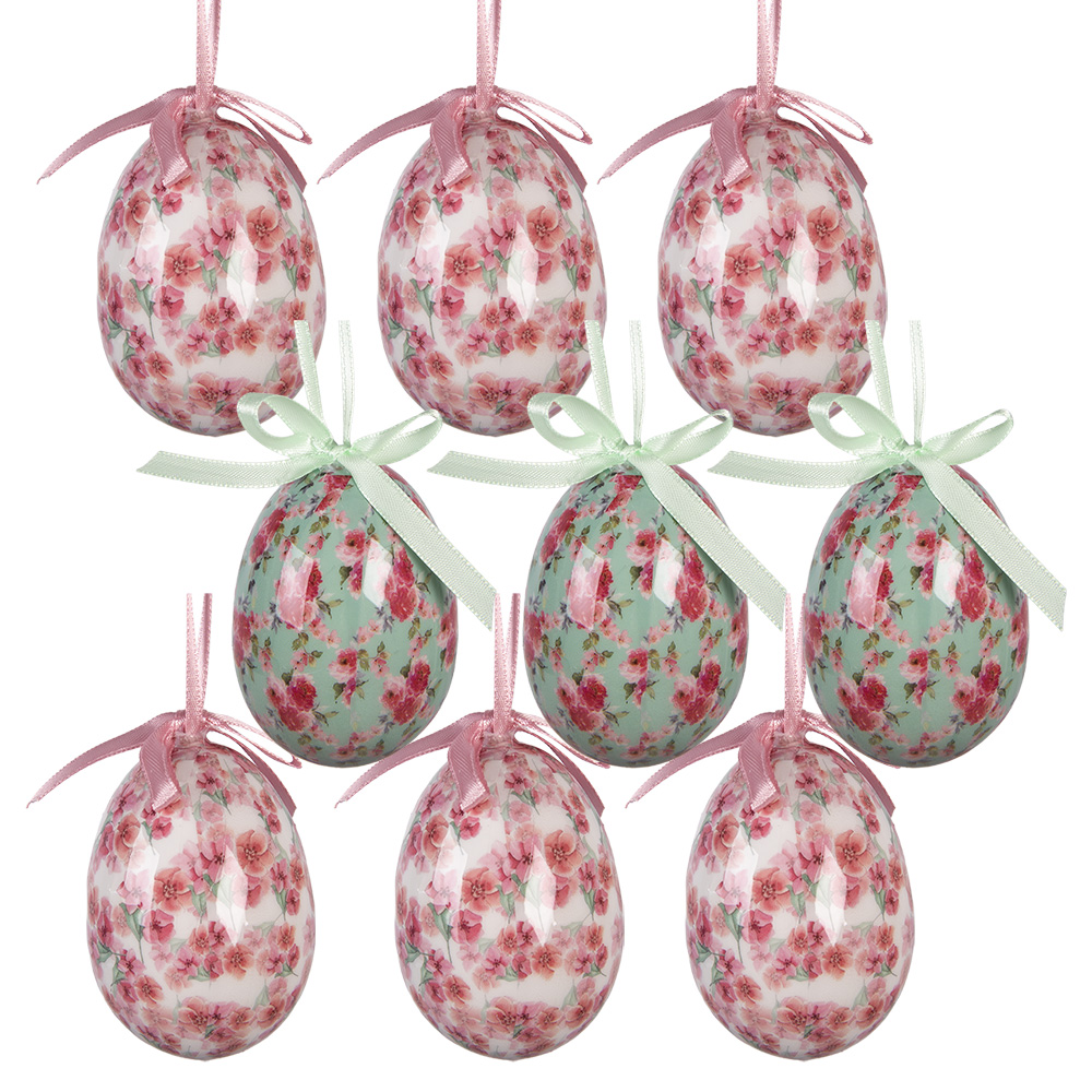 Clayre & Eef | Decoratie Hanger Ei (set 9) Wit Roze &oslash; 5x8 cm | 66453