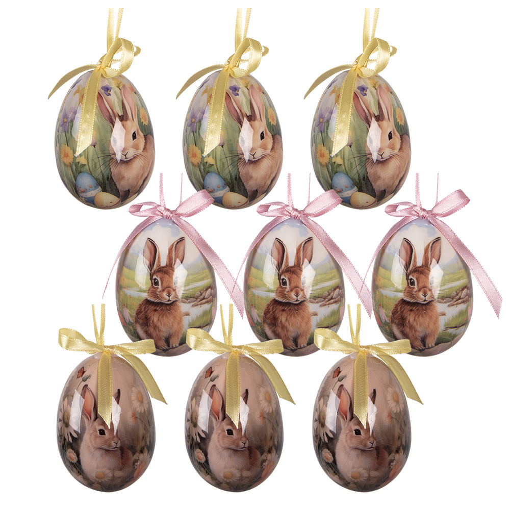 Clayre & Eef | Decoratie Hanger Ei (set 9) Meerkleurig &oslash; 5x8 cm | 66454