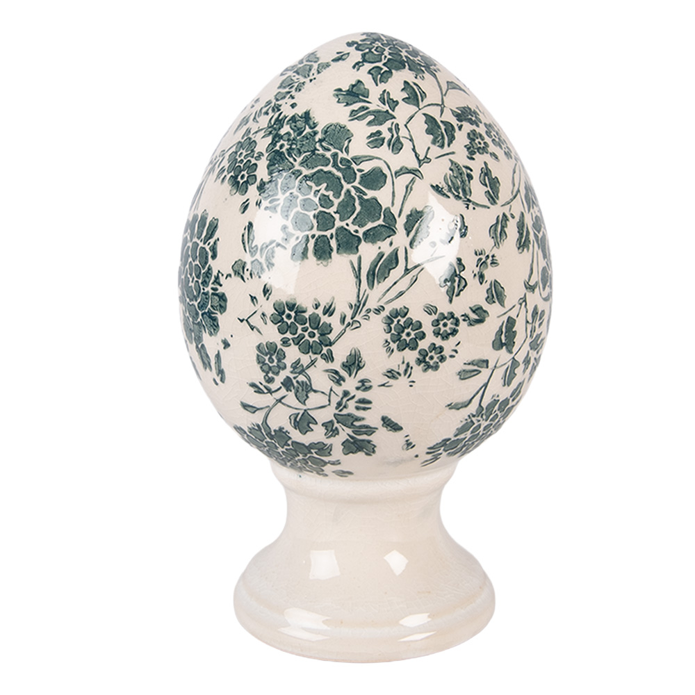 Clayre & Eef | Decoratie Ei op voet Beige Groen &oslash; 12x19 cm | 6CE2405M