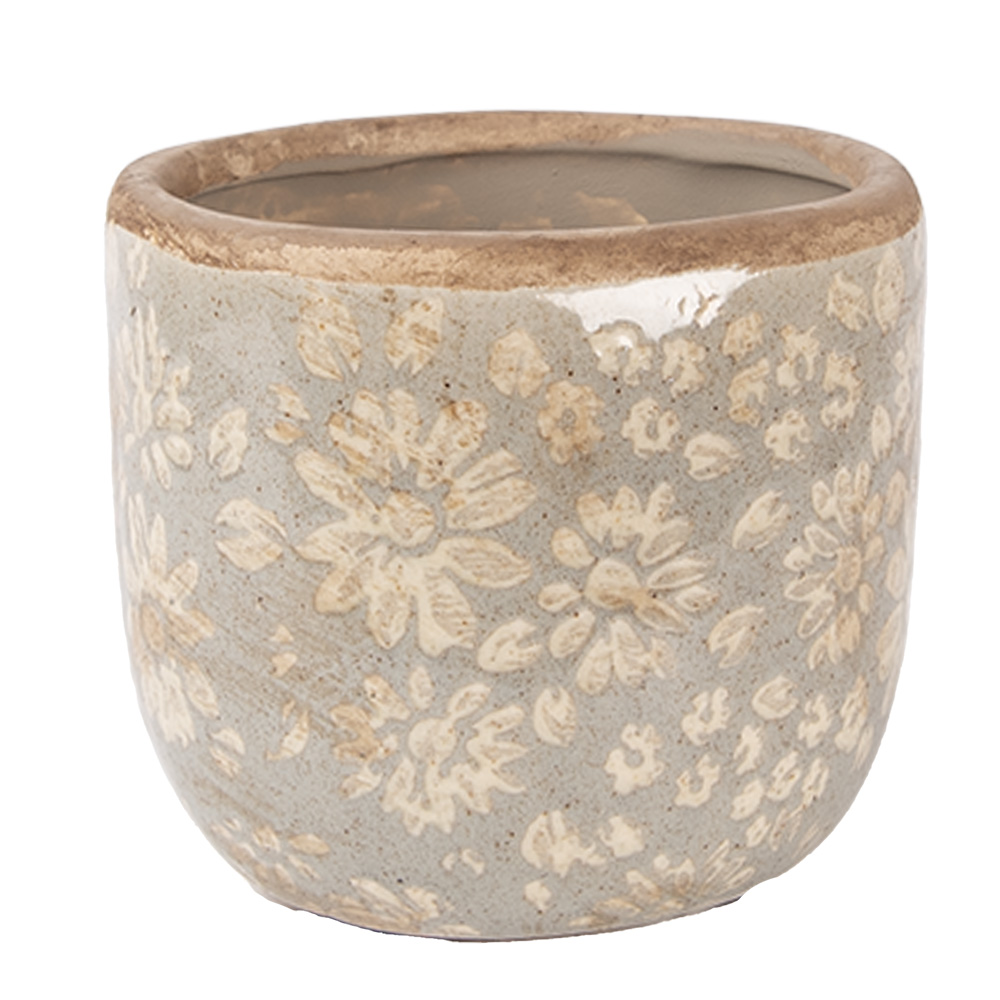 Clayre & Eef | Bloempot Binnen Grijs Beige &oslash; 10x9 cm | 6CE2409S