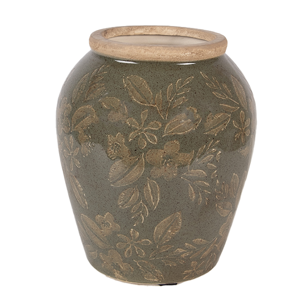 Clayre & Eef | Vaas Groen Bruin &oslash; 13x15 cm | 6CE2411S