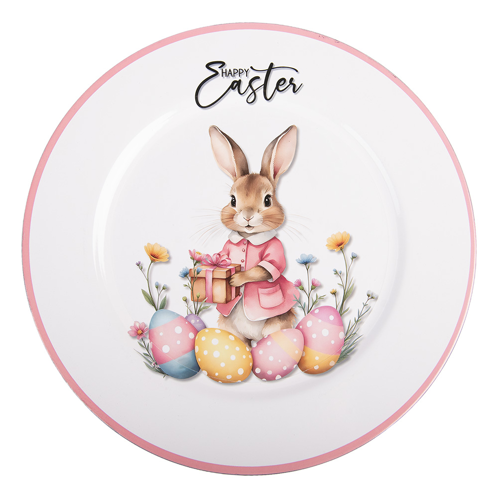 Clayre & Eef | Onderbord Wit Roze &oslash; 33x1 cm | 66441