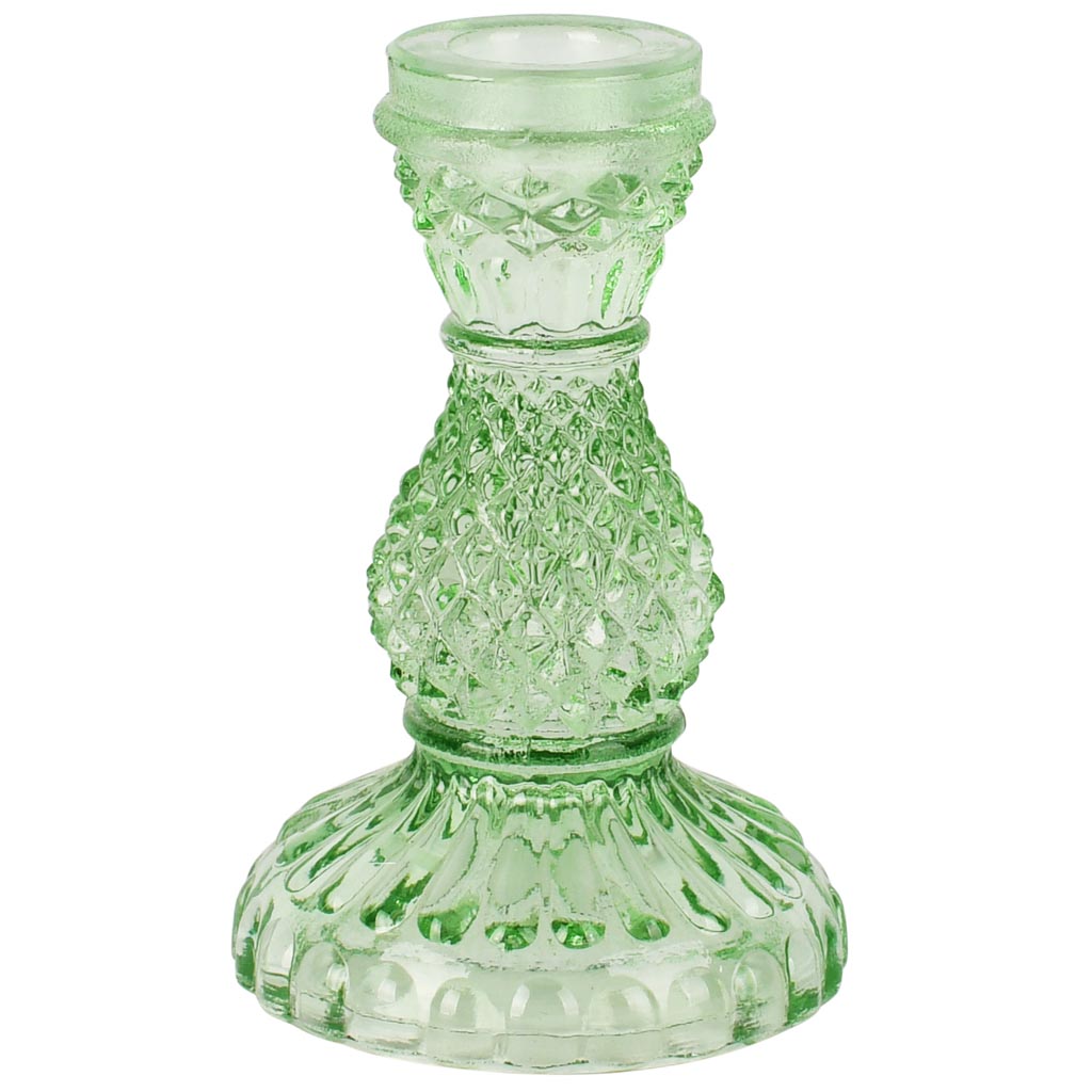 Dekoratief | Kandelaar, groen/transparant, glas, 8x8x12cm | A258374
