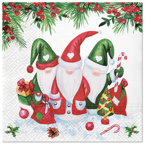 Dekoratief | Pakje 20 servetten 'Christmas Gnomes', 33x33cm | A702019