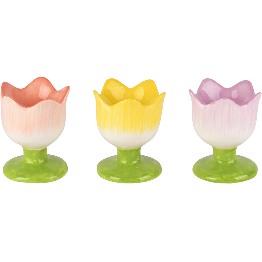 Dekoratief | Eierdopje tulp, roze/geel/paars, dolomiet, 5x5x7cm, set van 3 stuks | A260778