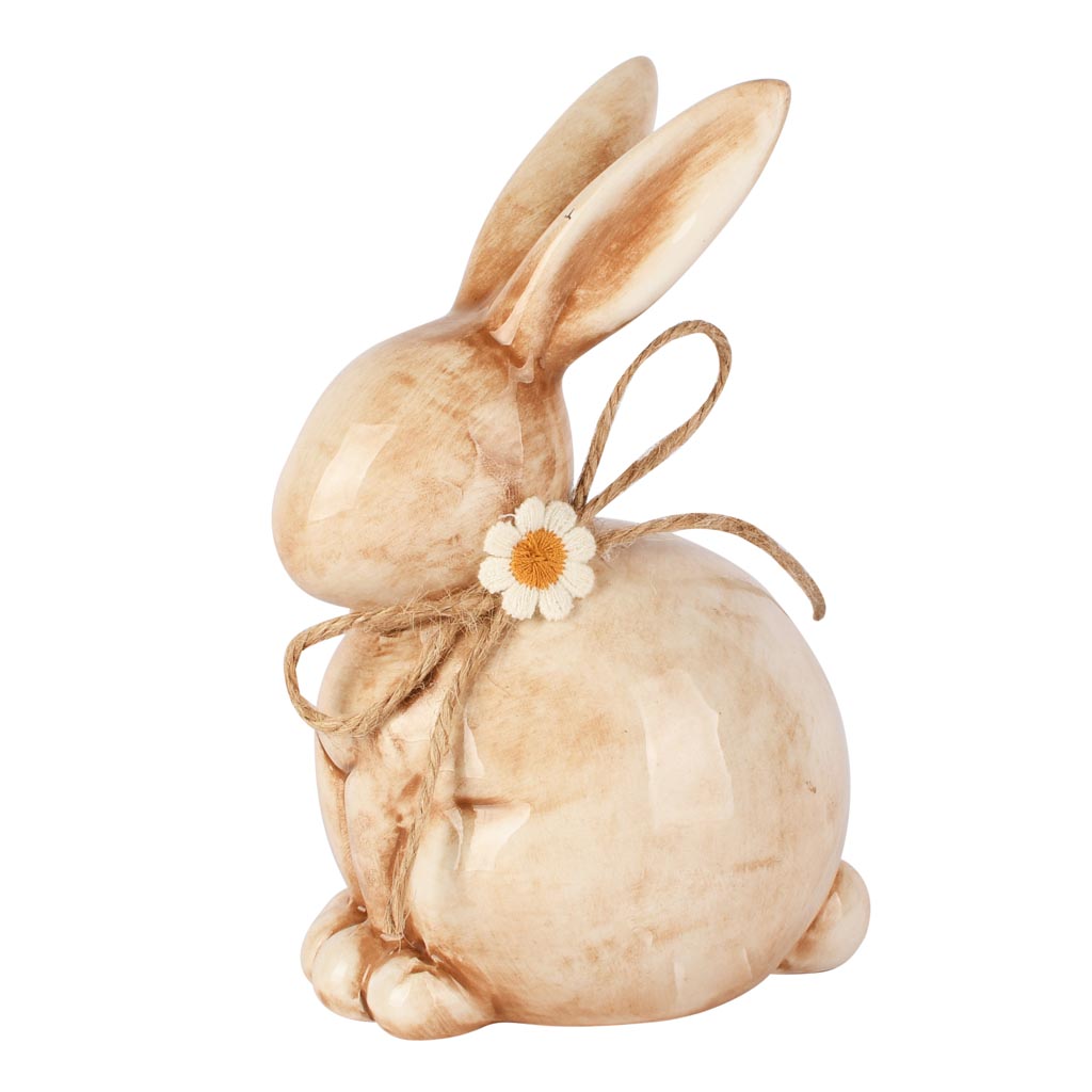 Dekoratief | Bunny m/jutestrik/bloem, naturel, dolomiet, 10x8x16cm | A260768