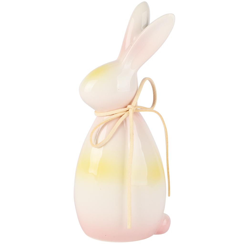 Dekoratief | Bunny m/bloempje/strikje, groen/roze/wit, dolomiet, 8x6x19cm | A260753