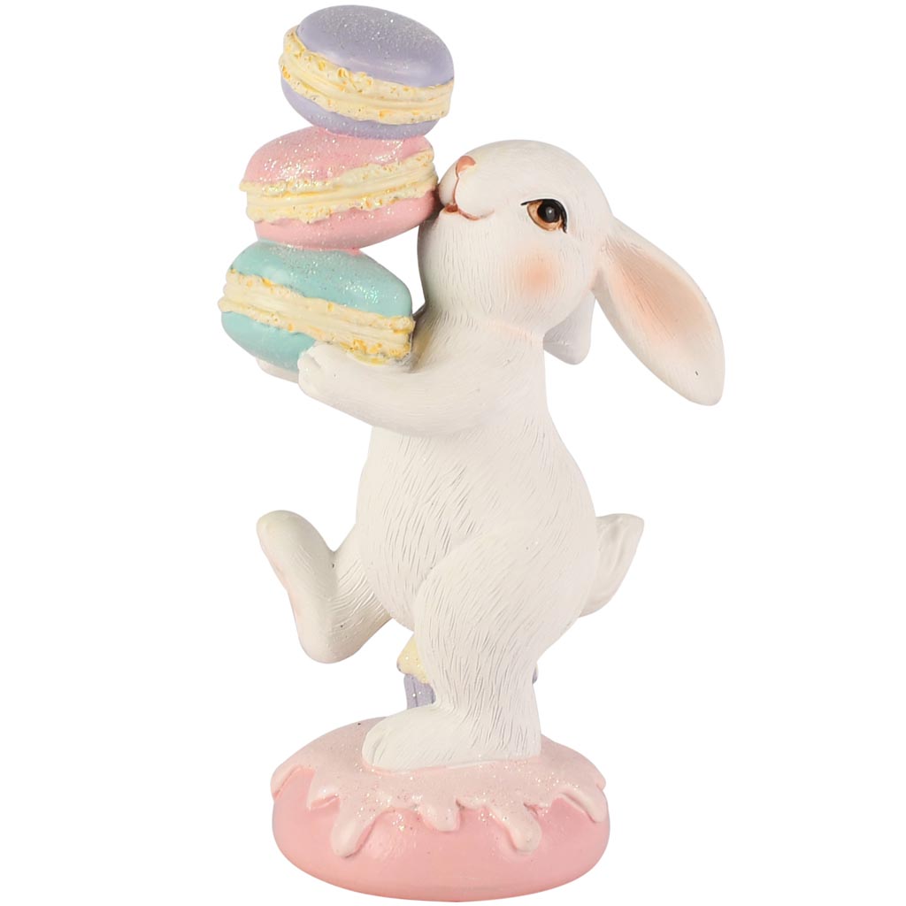 Dekoratief | Bunny m/macarons, pastel, resina, 8x6x14cm | A260695