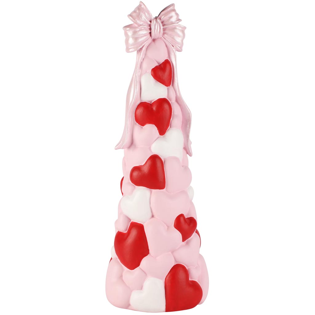 Dekoratief | Kegel vorm m/hartjes, roze/rood, resina, 12x10x35cm | A260616