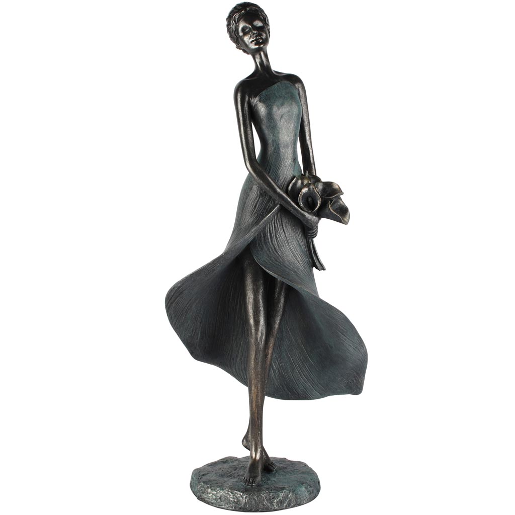 Dekoratief | Deco dame staand m/maxirok, grijs/blauw, resina, 20x14x47cm | A260583