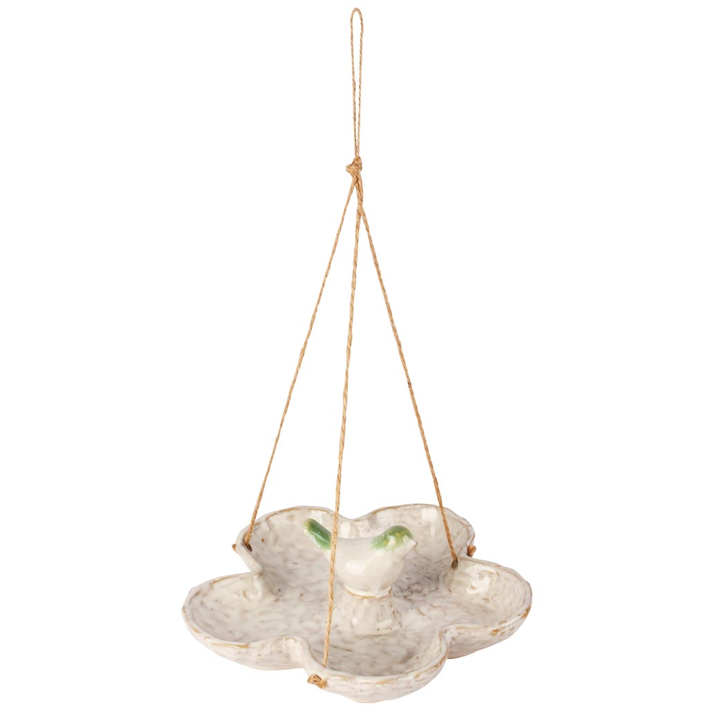 Dekoratief | Hanger vogelbad, wit/groen, keramiek, 19x7x19cm | A260261