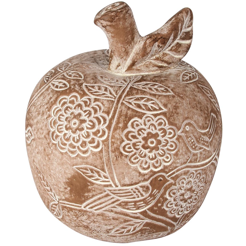 Dekoratief | Deco appel m/vogeltje, grijs, cement, 13x13x15cm | A260086
