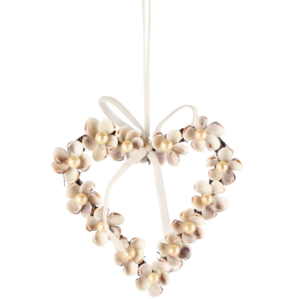 Dekoratief | Hanger hart m/schelpen, naturel, pvc, 16x15x2cm | A260833