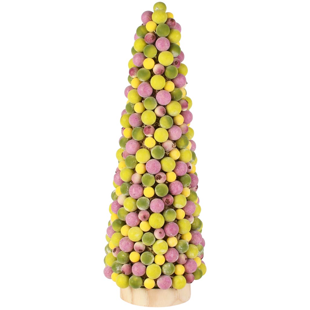 Dekoratief | Kegel vorm m/bessen, geel/groen/lila, pvc, 11x11x33cm | A260835