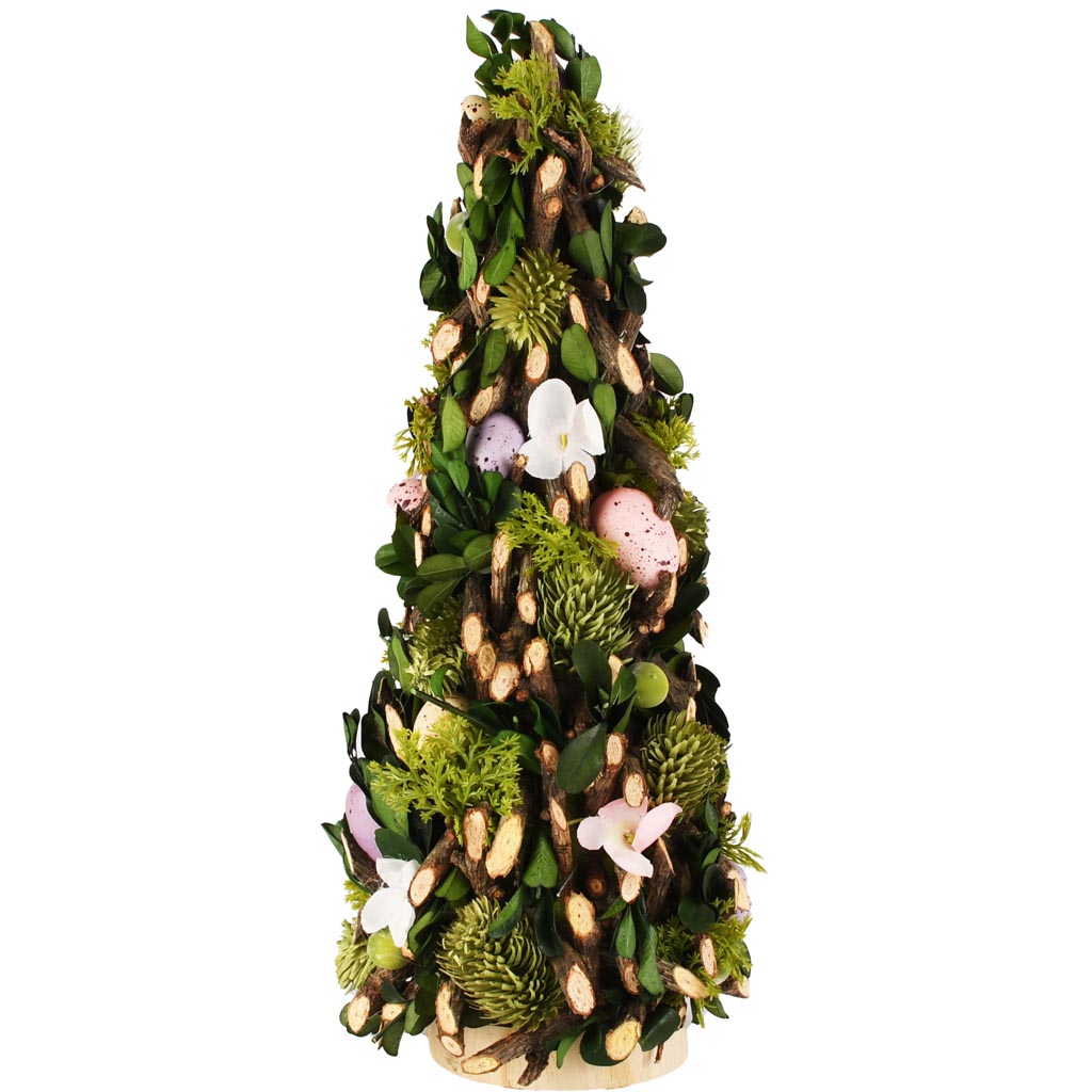 Dekoratief | Kegel vorm m/eitjes/bloemen, groen/roze/wit, pvc/glas, 12x12x33cm | A260828