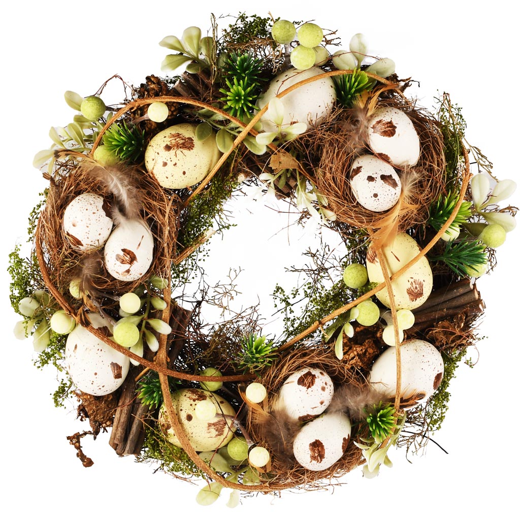 Dekoratief | Krans m/eitjes, naturel/wit, pvc, 28x28cm | A260824