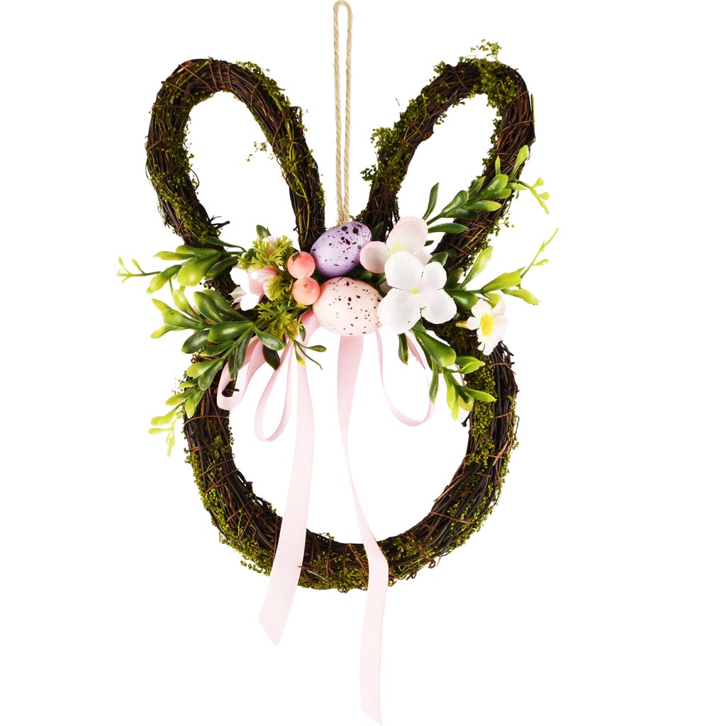 Dekoratief | Hanger bunny m/strik, naturel/roze, pvc, 25x19x6cm | A260822