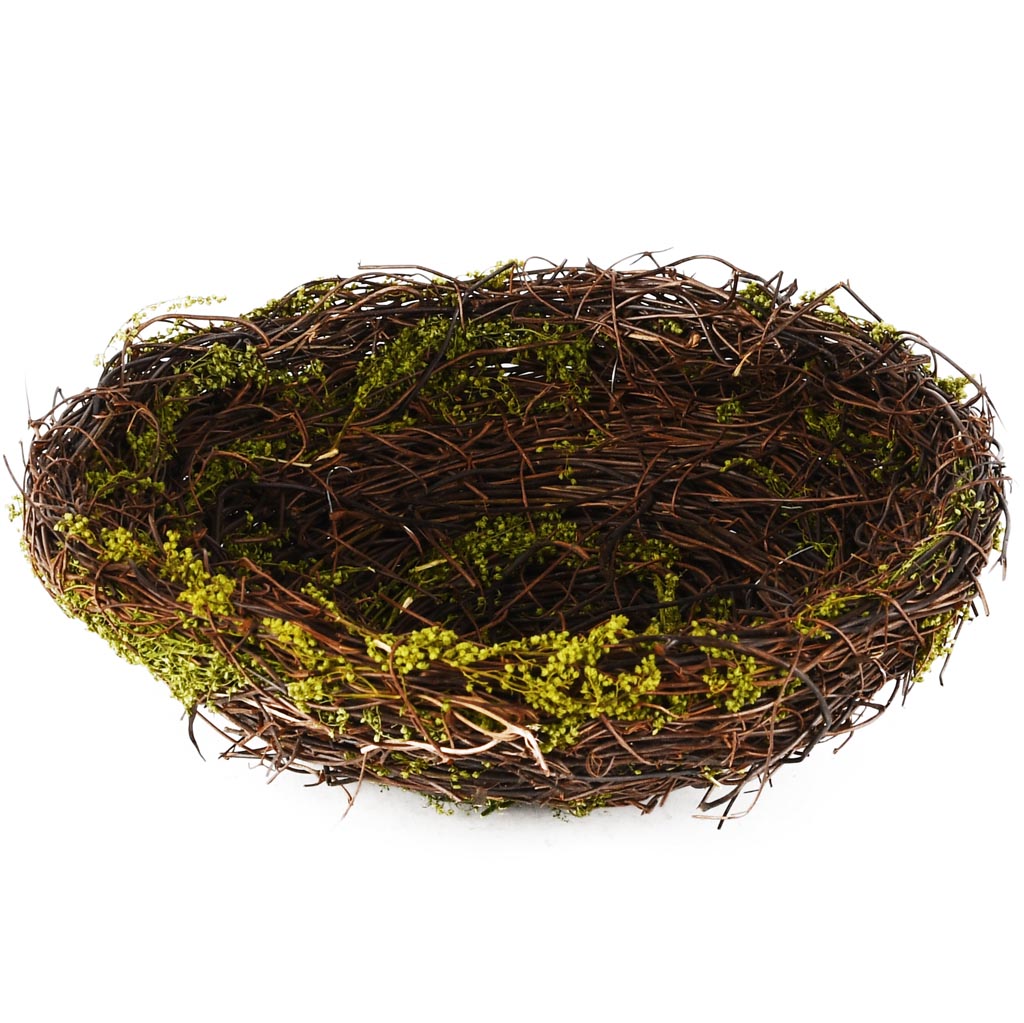 Dekoratief | Vogelnestje m/gras/mos, naturel/groen, pvc, 20x20x7cm | A260819