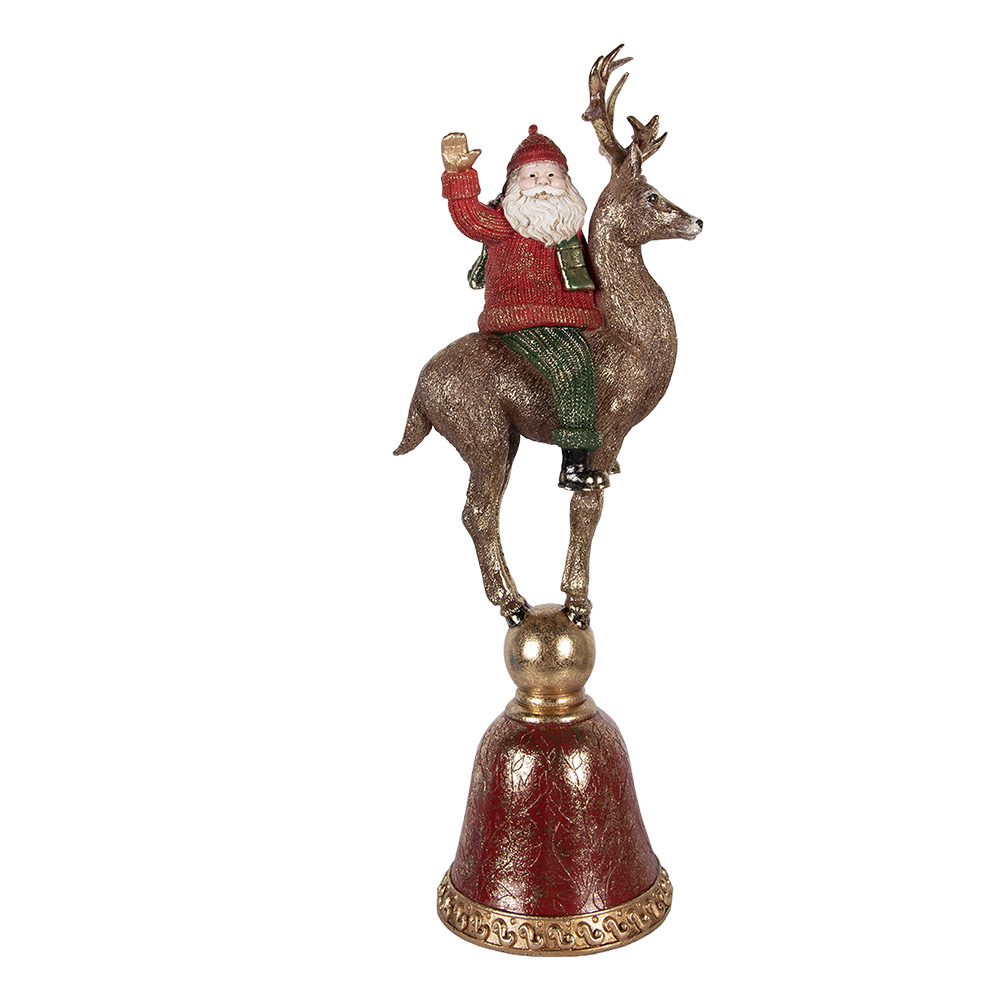 Clayre & Eef | Kerstdecoratie Kerstman op Rendier Bruin Rood 24x20x63 cm | 5PR0201