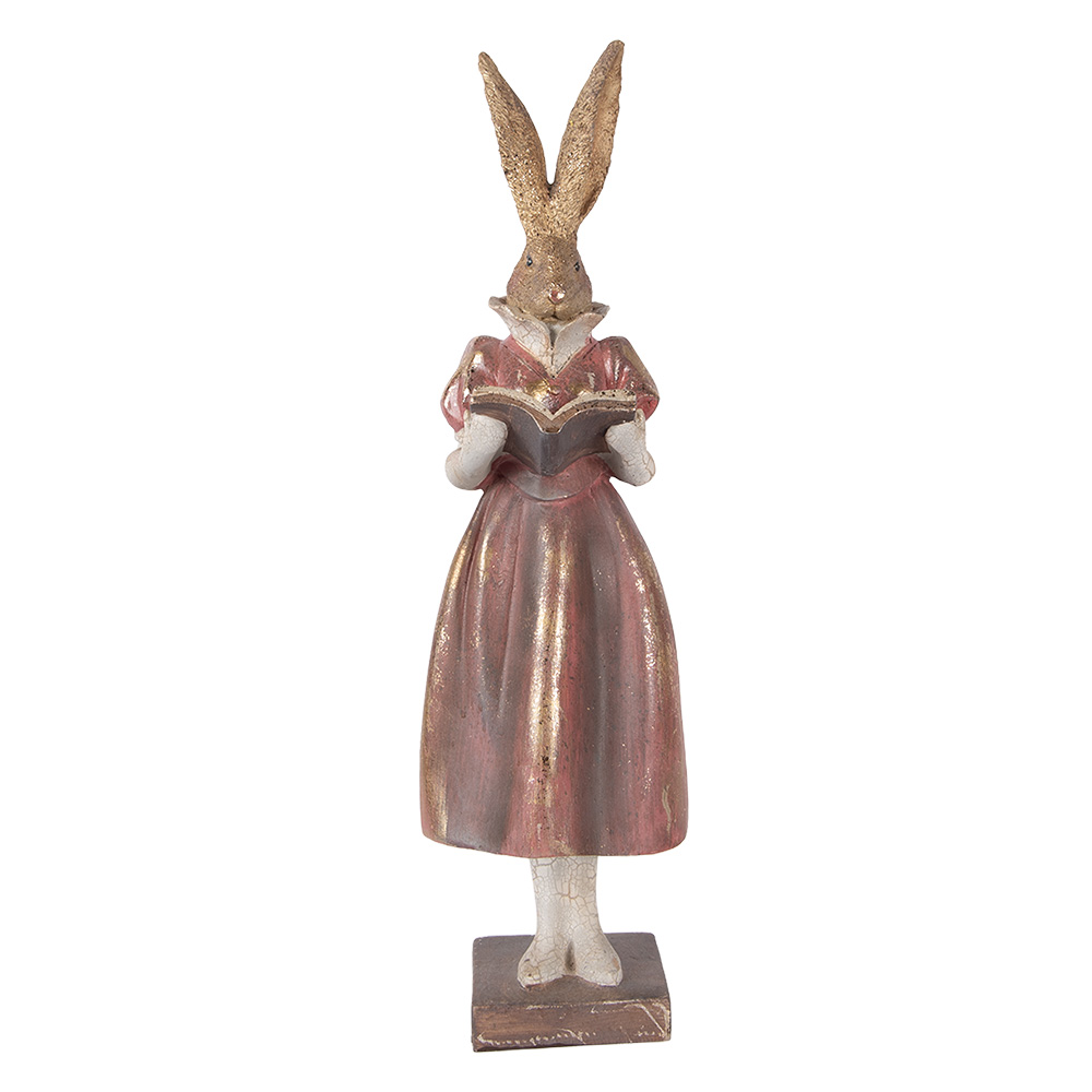 Clayre & Eef | Decoratie Konijn Goudkleurig Rood 13x12x47 cm | 6PR5984